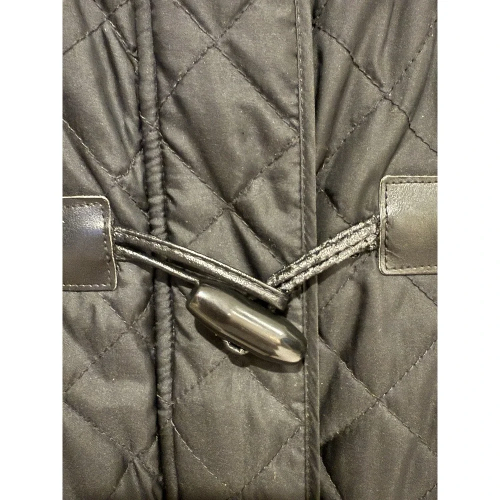 Michael Kors Women Coat XL Quilted Black Hooded‎ Mid Length Toggle Zip Snap